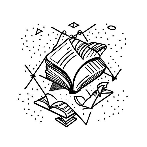 A minimalist tattoo of a stack of books with the Big Dipper as a bookmark tattoo design idea