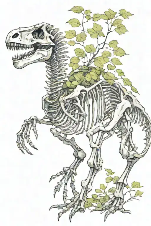 dinosaur Skeleton with ginkgo leaves tattoo design idea