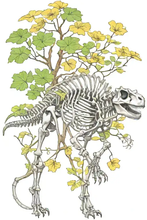 dinosaur Skeleton with ginkgo tattoo design idea