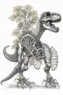 dinosaur Skeleton with ginkgo tattoo design idea