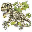 Dinosaur Skeleton with ginkgo leaves tattoo design idea