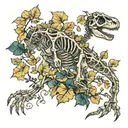 Dinosaur Skeleton with ginkgo leaves tattoo design idea