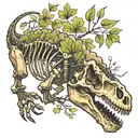 Dinosaur Skeleton with ginkgo leaves tattoo design idea