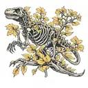Dinosaur Skeleton with ginkgo leaves tattoo design idea