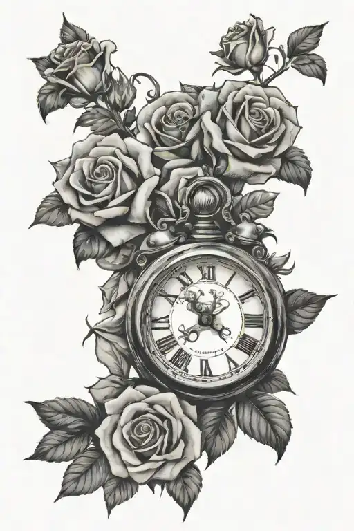 roses and a clock masculine tattoo tattoo design idea