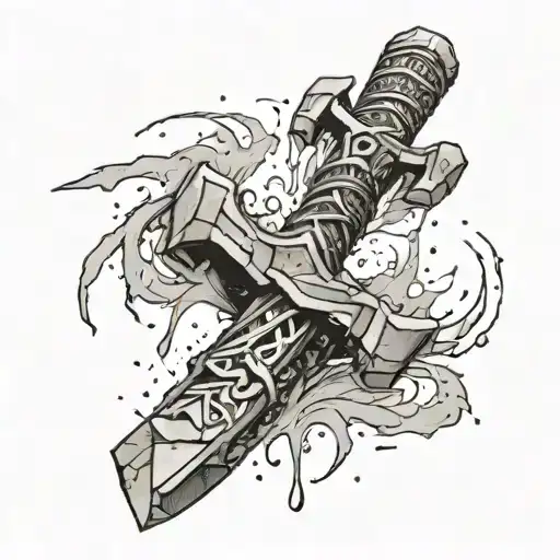 thors hammer shattering like a glass tattoo design idea