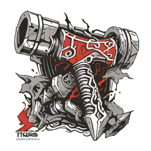 thors hammer ingraved with Runes tattoo design idea