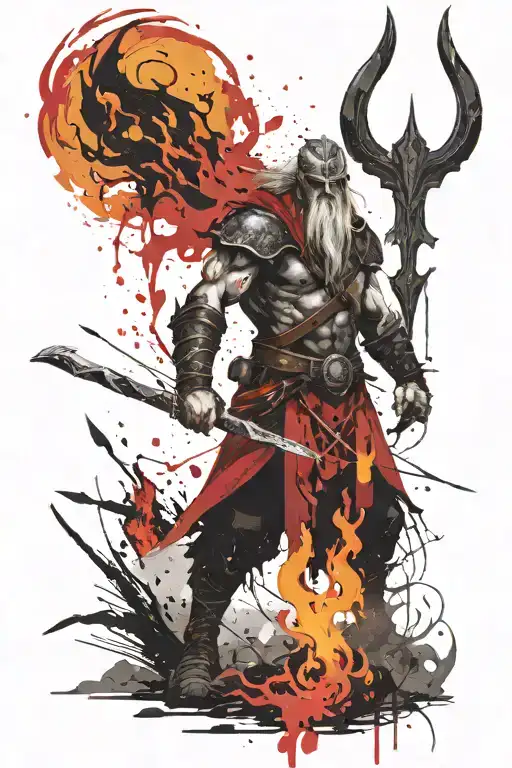 Norse fire giant with flaming sword tattoo design idea