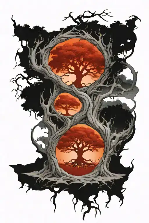 yggdrasil tree dieing half of the tree tattoo design idea