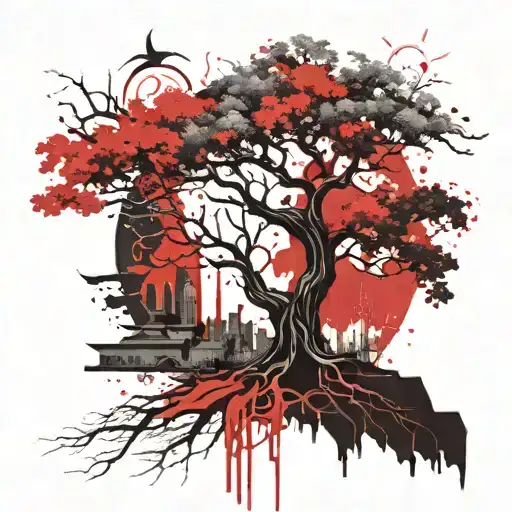 yggdrasil tree dieing half of the tree tattoo design idea