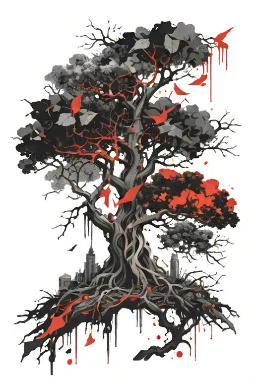 yggdrasil tree dieing half of the tree tattoo design idea