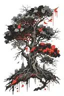 yggdrasil tree dieing half of the tree tattoo design idea