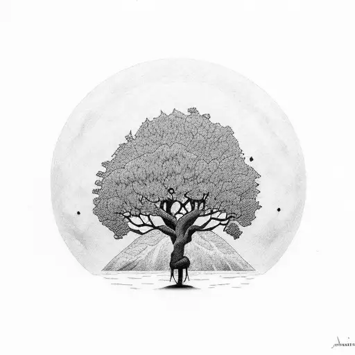 big ash tree with small avocado tattoo design idea