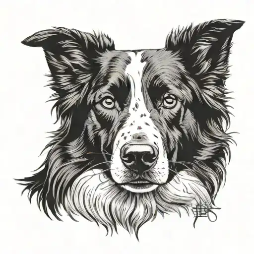 border collie portrait tattoo design idea