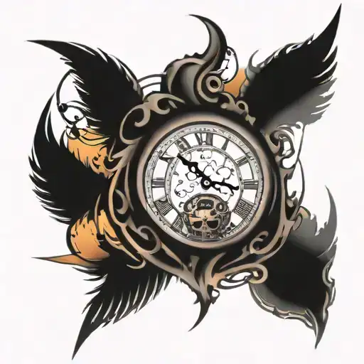 Sunset tattoo with clock tattoo design idea
