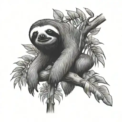 sloth climbing a cecropia tree branch tattoo design idea