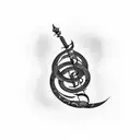 Sanskrit mantra intertwined with musical notes tattoo design idea