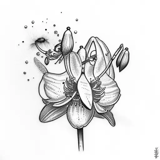 line draw snowdrop flower tattoo design idea