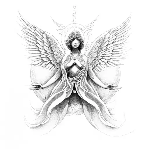 led Zeppelin angel the depiction of appolo integrated with yin yang tattoo design idea