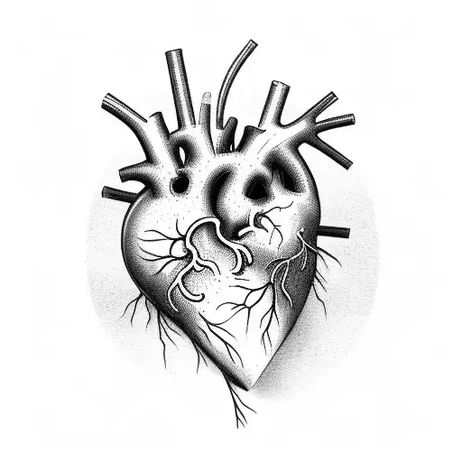 repaired human heart with abstract linework surrounding to form a heart trace  tattoo design idea
