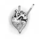 repaired human heart with abstract linework surrounding to form a heart trace  tattoo design idea