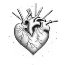 repaired human heart with abstract linework surrounding to form a heart trace  tattoo design idea