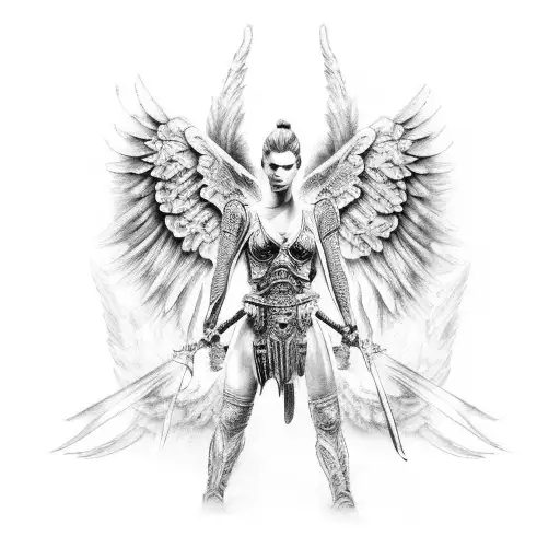 full body warrior angel tattoo design idea
