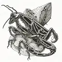 mantis made out of chrome tattoo design idea