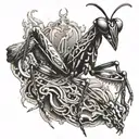 mantis made out of chrome tattoo design idea