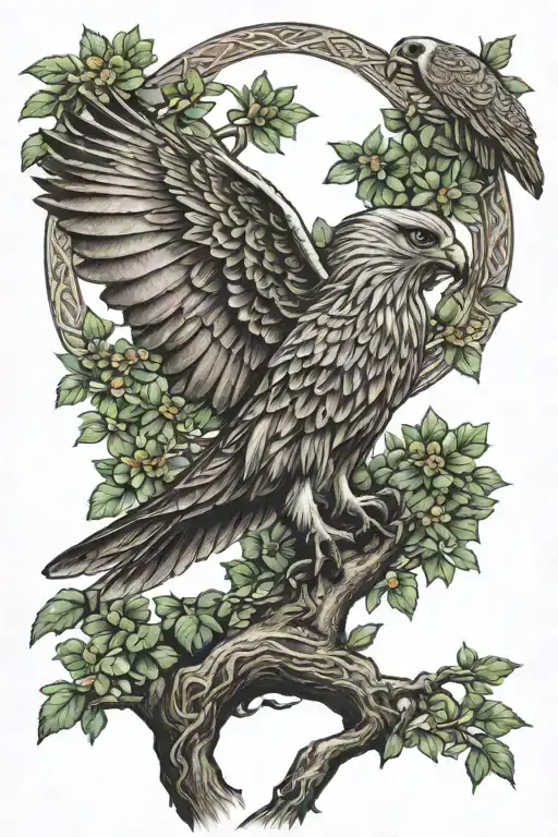 polish falcon Celtic tree of life tattoo design idea