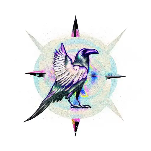 Raven wings with Nordic compass tattoo design idea