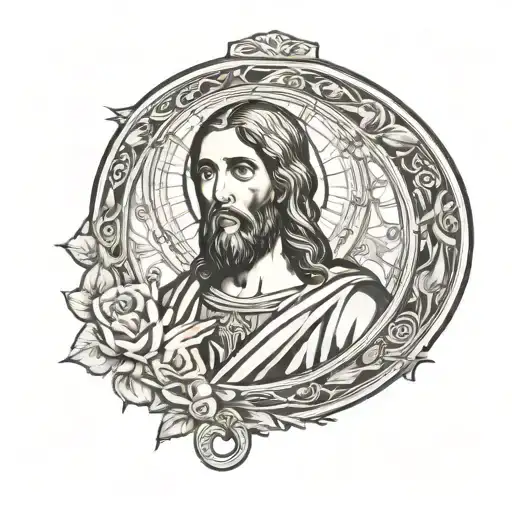 Jesus Christ holding saint benedict medal tattoo design idea