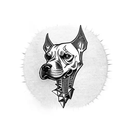 a spiked dog collar with a bone shaped tag tattoo design idea