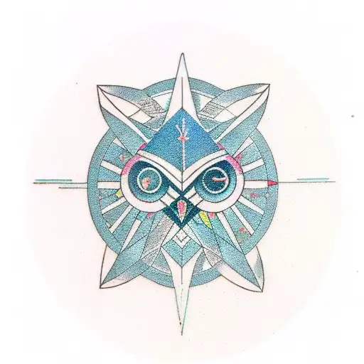 A geometric design incorporating elements of scouting, such as knots and compasses, with hidden images of owls and bears tattoo design idea