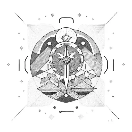 A geometric design incorporating elements of scouting, such as knots and compasses, with hidden images of owls and bears tattoo design idea