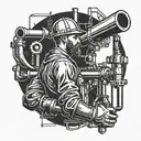 Incorporate the silhouette of a pipe fitter at work into a larger industrial-themed sleeve tattoo tattoo design idea