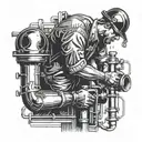 Incorporate the silhouette of a pipe fitter at work into a larger industrial-themed sleeve tattoo tattoo design idea