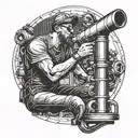 Incorporate the silhouette of a pipe fitter at work into a larger industrial-themed sleeve tattoo tattoo design idea