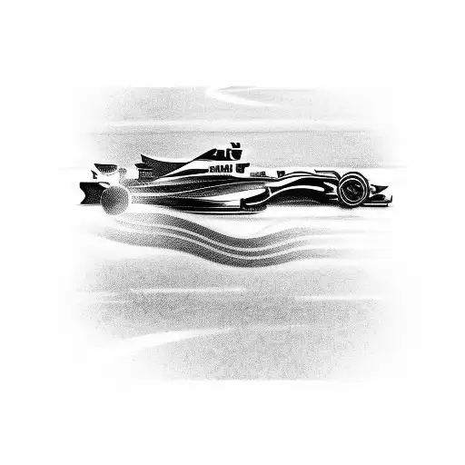 A dynamic depiction of a Formula 1 car racing through a circuit tattoo design idea