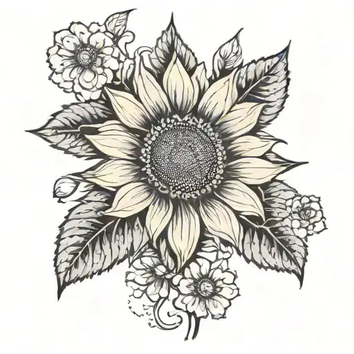 sunflower growing with a cherry blossom tree tattoo design idea
