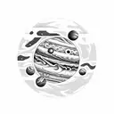Planet Jupiter with Asteroid Ring  tattoo design idea