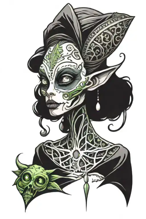 girly alien theme sleeve tattoo design idea