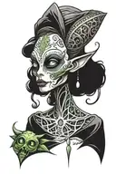 girly alien theme sleeve tattoo design idea
