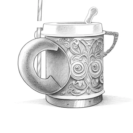 A coffee cup with a gavel handle tattoo design idea