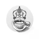 A coffee cup with a gavel handle tattoo design idea