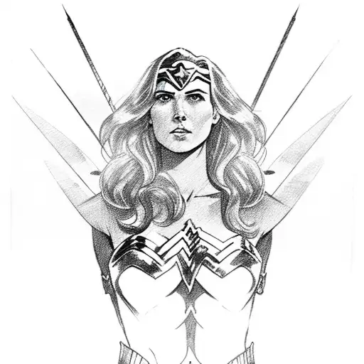 wonder woman con arco y fecha tattoo design idea