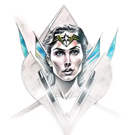 wonder woman con arco y fecha tattoo design idea