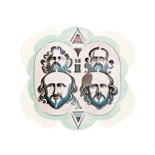 The faces of Aurelius, seneca, epictetus and nero, wirth a background pattern tattoo design idea