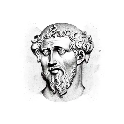 The faces of Aurelius, seneca, epictetus and nero, wirth a background pattern tattoo design idea