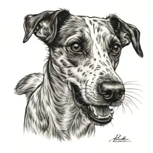 jack rassel dog with open mouth eyes closed  tattoo design idea